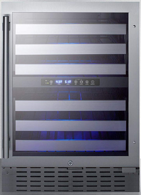 Summit Appliance SWC532BLBIST Commercially Approved Dual Zone 24" Wide Built-In Wine Cellar with Seamless Stainless Steel Trimmed Glass Door, Full Extension Shelves, Digital Thermostat & Black Cabinet