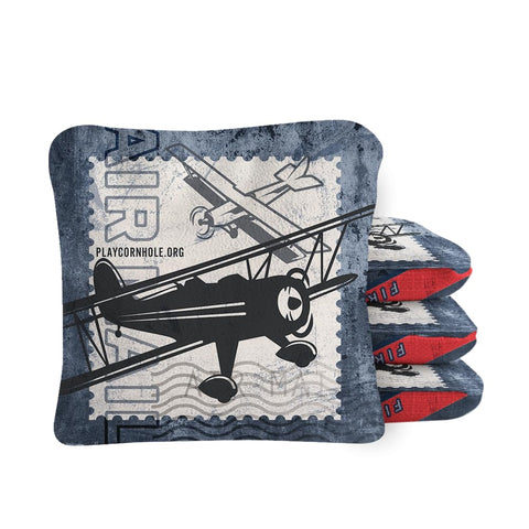 Skip's Garage ACA Synergy Pro Dual Sided Cornhole Bags | Air Mail Navy Design | Set of (4) All-Weather Resin Filled Stick & Slide Corn Hole Bags