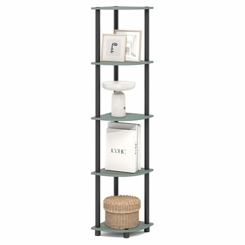 Furinno Turn-N-Tube Corner Shelf, 5-Tier Corner Bookshelf, Open Storage Shelves, for Organization and Storage, Living Room, Home Office, Garage, Bedroom, Sage Green