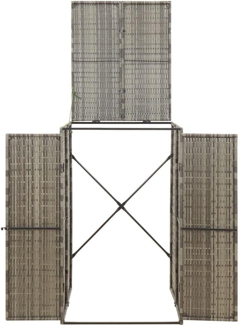 vidaXL Poly Rattan Single Wheelie Bin Shed, Sturdy Powder-Coated Steel Frame, Accessible Lid and Lockable Doors, Ideal Garden Garbage Management Solution