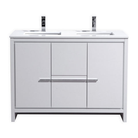 KubeBath Dolce 48 in. Freestanding Double Sink Modern Bathroom Vanity with White Quartz Counter-Top and Cabinet Color Options