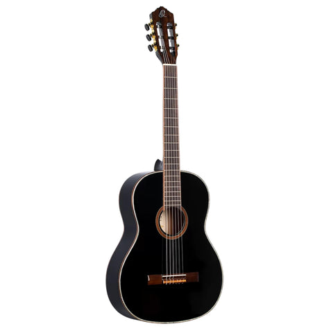 Ortega Guitars 6 String Family Series Size Nylon Classical Guitar w/Bag, Right, Spruce Top-Black-Gloss, Full - Slim Neck (R221SNBK)