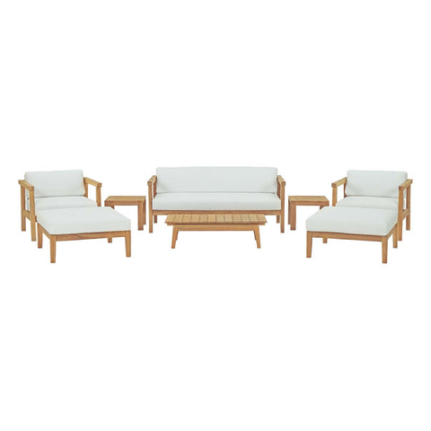 Modway EEI-3110-NAT-WHI-SET 8 Piece Bayport Outdoor Patio Teak Set, Natural White