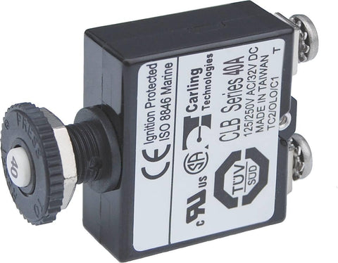 Blue Sea Systems 2137 Push Button Reset Only Screw Terminal Circuit Breaker, 40A