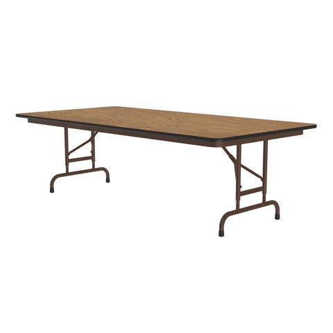 Correll 30"x96" Commercial Duty Adjustable Height Folding Table, Medium Oak Melamine Top 5/8" Thick Core, Made in The USA, Steel Apron (CFA3096M-06)