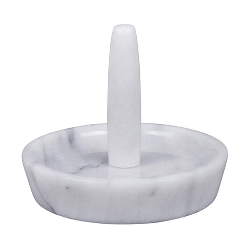 Creative Home Natural Marble Ring Holder Jewelry Storage Tray Holder Bathroom Vanity Countertop Accessories Organizer, 4" Diameter, Off-White