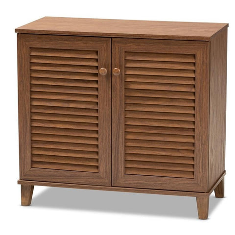 Baxton Studio Coolidge Contemporary Wood 4-Shelf Shoe Cabinet in Walnut Brown