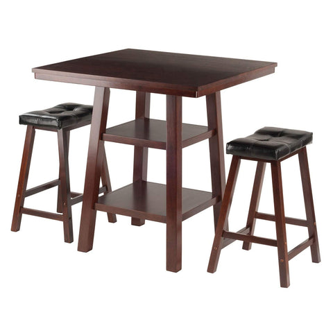 Winsome Wood Orlando 3-Pc Set High Table, 2 Shelves w/ 2 Cushion Seat Stools