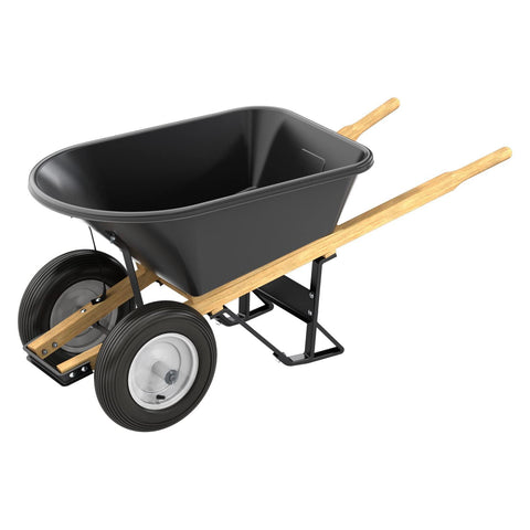 Bon Tool 28 707 Premium Contractor Grade Poly-Tray Double Wheel Wheelbarrow with Wood Handle and Ribbed Tire, 5-3/4 Cubic Feet