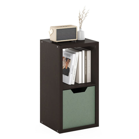 Furinno CUBICLE Book Shelf, 2-Cube Bookshelf, Extra Thick Frame Horizontally & Vertically Reversible Bookcase with Open Back, 14.6" x 16" x 30", for Living Room, Bedroom, Home Office, Black Dark Oak