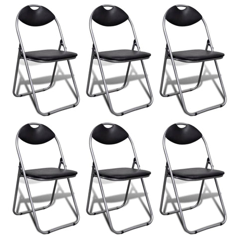 vidaXL - Set of 6 Black Faux Leather Folding Chairs, Steel Frame, Easy Storage, Ideal for Home, Office, & Events