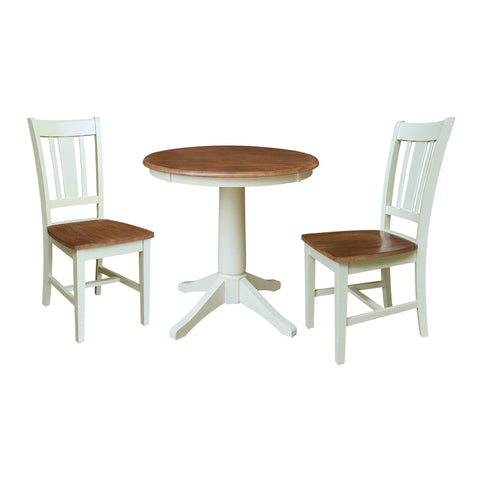 IC INTERNATIONAL CONCEPTS 30" Round Top Pedestal Table with 2 San Remo Chairs 3 Piece Set Multi Color