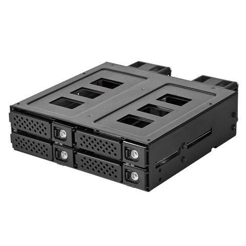 Metel Tray Hot Swap Mobile Rack BackplaneInternal Hard Drive Enclosure for 4x 2.5 In. U.2 SSD fit in one 5.25 In. Drive Bay Support PCIe Gen4 NVMe with Fan and Lock black