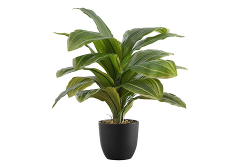 Monarch Specialties I 9573 Artificial Plant, 17" Tall, Dracaena, Indoor, Faux, Fake, Table, Greenery, Potted, Real Touch, Decorative, Green Leaves, Black Pot