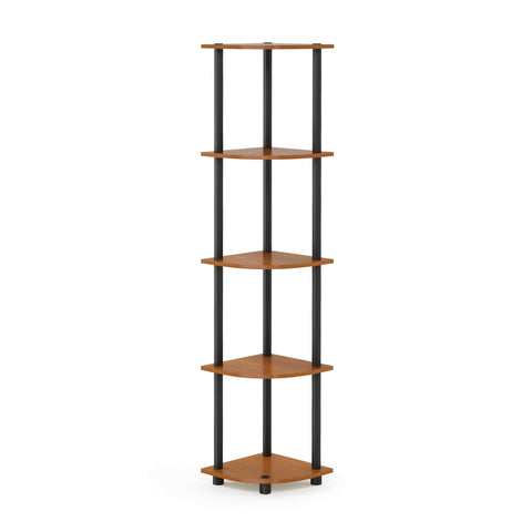 Furinno TURN-N-TUBE Corner Shelf, 5-Tier Corner Bookshelf, Open Storage Shelves, for Organization and Storage, Living Room, Home Office, Garage, Bedroom, Light Cherry