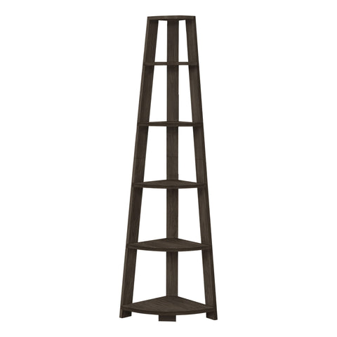 Monarch Specialties I 2469 Bookshelf, Bookcase, Etagere, Corner, 5 Tier, 72" H, Office, Bedroom, Laminate, Brown, Contemporary, Modern