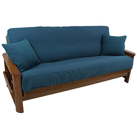 Blazing Needles Solid Twill 8" to 9" Futon Cover Set with 2 Throw Pillows (Set of 3), Full, Grape