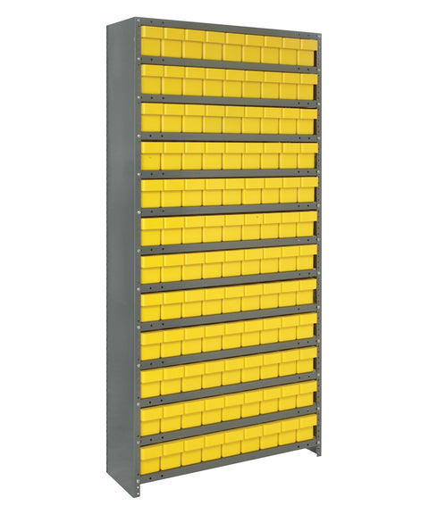 Quantum Storage Systems CL1875-604YL Closed Shelving System with Super Tuff Euro Drawers, 108 QED604 Shelf Bins, 18" D x 36" W x 75" H, Yellow