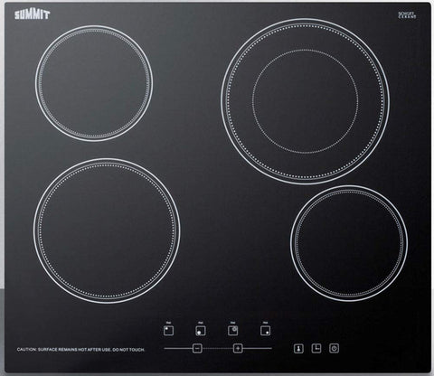 Summit 24" Electric Cooktop, 4 Burners, 230V Radiant Cooktop, Black- CR4B23T5B