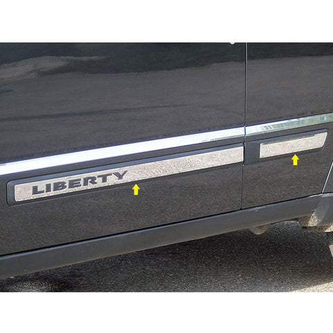 QAA is Compatible with 2008-2012 Jeep Liberty 4 Piece Stainless Body Molding Insert Trim Kit, 1.5" Width, with Logo Cut Out MI48070