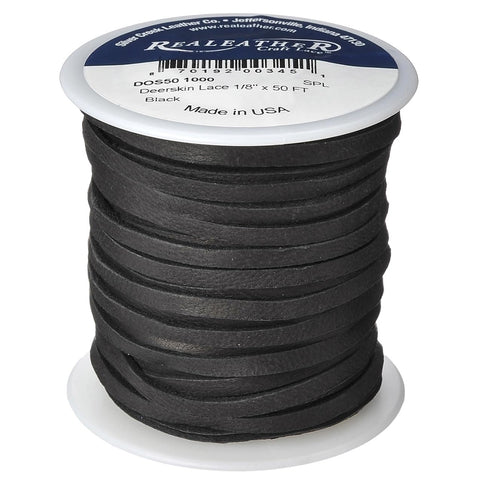 Silver Creek Leather Co Realeather DOS50-1000 Deerskin Leather Lace for Crafts and Jewelry Making, 1/8" x 50', Black, 1-Spool
