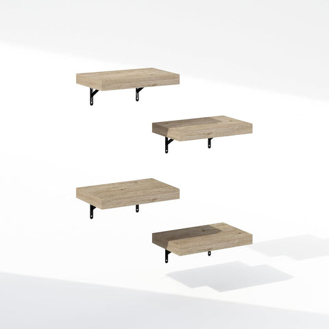 Furinno Tanna 15-Inch Wall Mounted Bathroom Floating Display Shelves, Natural, Set of 4