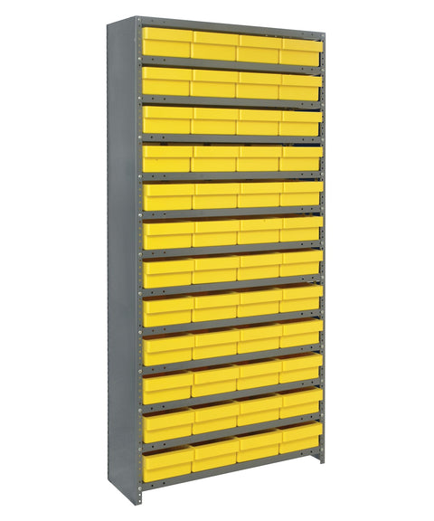 Quantum Storage Systems CL1875-606YL Closed Shelving System with Super Tuff Euro Drawers, 48 QED606 Shelf Bins, 18" D x 36" W x 75" H, Yellow