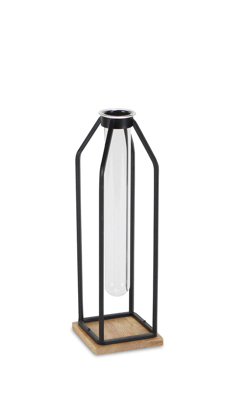 Cheungs Black Tall Metal Stand with Glass Tube Jar Holder