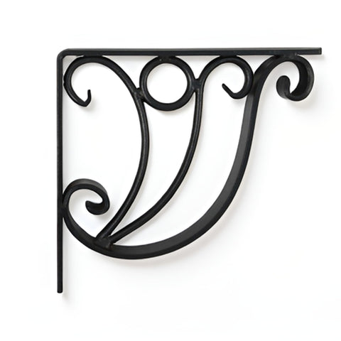 Oakestry Ionic Shelf Brackets Art Deco Style Pair Heavy Duty Black Powder Coated Metal Wall Mount Holder Decorative End Curl Hook Fireplace Mantle Book Shelf Kitchen Curio Display Organizer