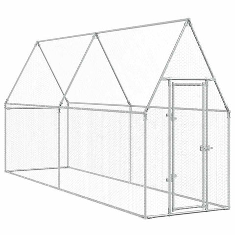 vidaxl Chicken cage Walk-in Hen coop Silver Galvanized Steel Poultry Enclosure 157.5"x39.4"x74.8" Outdoor Birds Rabbits Ducks Lockable Door
