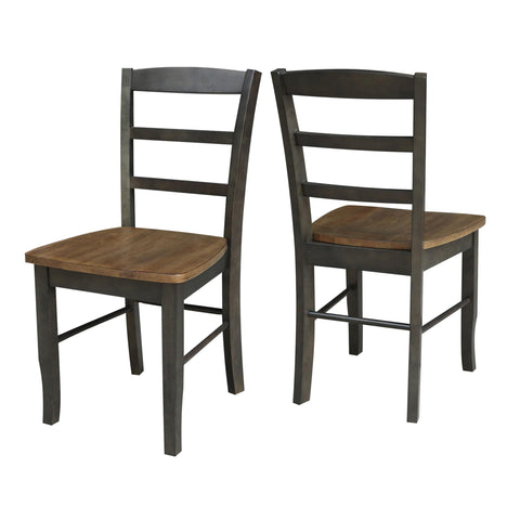 IC INTERNATIONAL CONCEPTS Set of 2 Solid Wood Madrid Ladderback Chairs in Hickory/Washed Coal