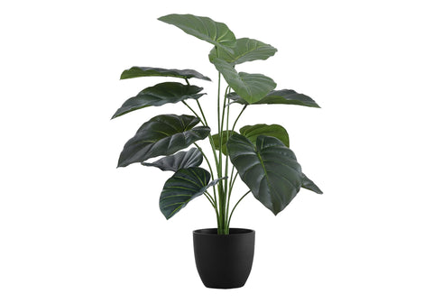 Monarch Specialties I 9578 Artificial Plant, 24" Tall, Alocasia, Indoor, Faux, Fake, Table, Greenery, Potted, Real Touch, Decorative, Green Leaves, Black Pot