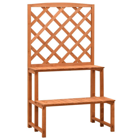 vidaXL Solid Firwood Plant Stand and Trellis - Outdoor Patio & Garden Display Shelf - Sturdy Ladder Design with Multiple Shelves - Orange Finish