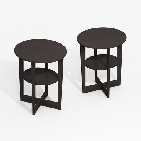 Furinno JAYA Oval End Table Side Table Black Walnut Set of 2