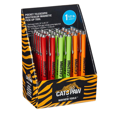 Mayhew Tools 17965 1-1/2 Pound Capacity CatsPaw Pocket Magnet Inspection Tool Display, Green/Orange/Red, 30 Pc