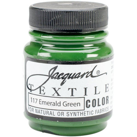 Jacquard Textile Color Emerald Green - Permanent Fabric Paint for Clothes, Furniture Upholstery, Shoes or Tote Bags – Indoor & Outdoor Fabric Paint – 2.25 Oz Jar, Upholstery Fabric Paint