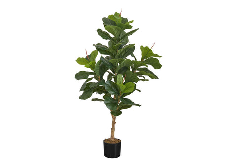 Monarch Specialties I 9541 Artificial Plant, 47" Tall, Fiddle Tree, Indoor, Faux, Fake, Floor, Greenery, Potted, Real Touch, Decorative, Green Leaves, Black Pot