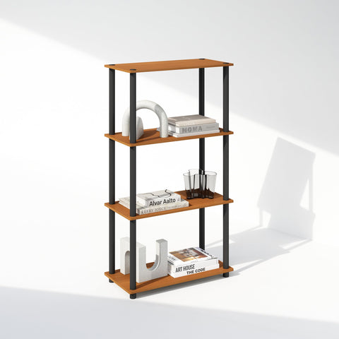 Furinno Turn-N-Tube Book Shelf, 4-Tier Bookshelf, Bookcase with Multipurpose Compact Display Rack, 11.6 x 23.6 x 43.2, for Living Room, Bedroom, Home Office, Light Cherry/Black