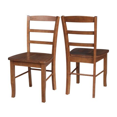IC INTERNATIONAL CONCEPTS Set of 2 Solid Wood Madrid Ladderback Chairs in Distressed Oak
