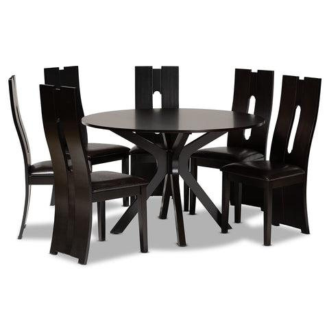 Baxton Studio Kenyon Dark Brown Faux Leather Wood 7-Piece Dining Set