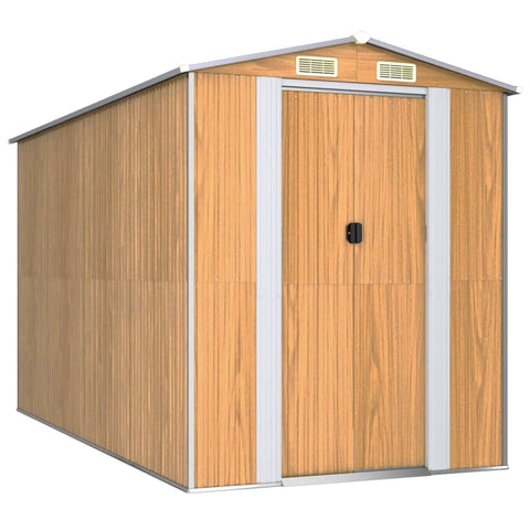 vidaXL Storage Shed, Garden Shed with Double Sliding Doors, Outdoor Storage Shed for Backyard Patio Lawn, Light Brown Galvanized Steel