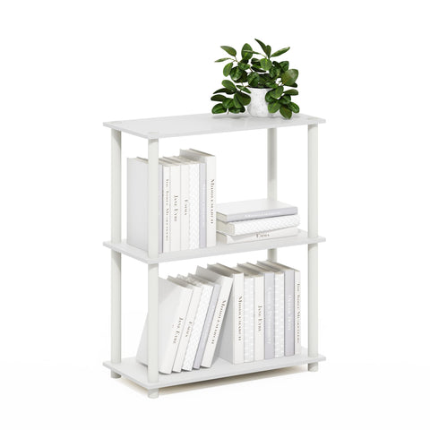 Furinno Turn-N-Tube Storage Shelves, 3-Tier Book Shelf, Corner Shelf, Toolless Open Shelves, for Organization and Storage, Living Room, Garage, Home Office, White