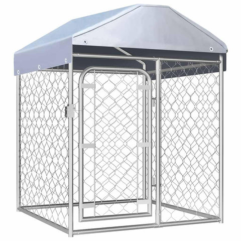vidaXL Large Outdoor Dog Kennel with Roof 39.4X39.4X49.2 in UV Resistant Durable Metal Cage for Breeds Secure Crate Shelter House Pet Crates Kennels Pen Heavy Duty