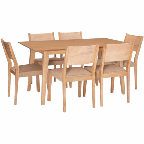 Oakestry Cadence 7-Piece Natural Wood Dining Set, Modern Rectangular Table with 6 Matching Chairs for Kitchen or Dining Room