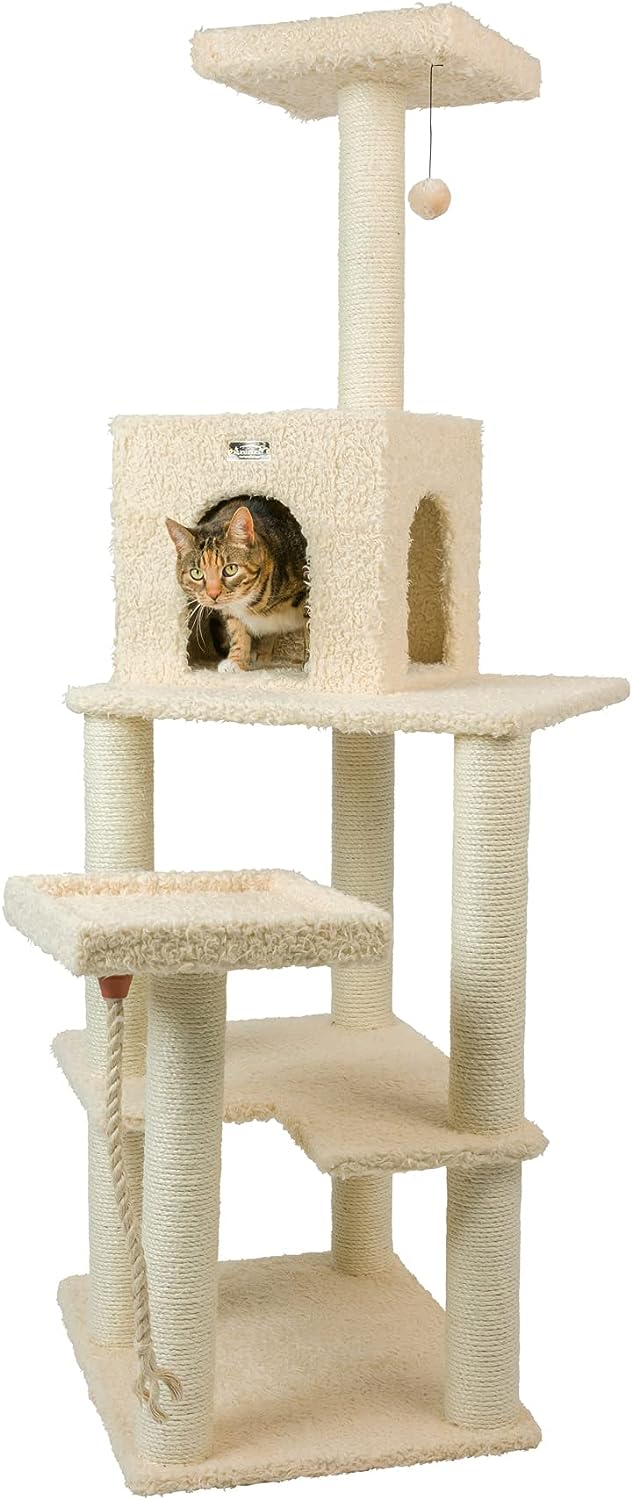 Armarkat Real Wood Cat Tower, Ultra Thick Faux Fur Covered Cat Condo House A6902, Beige