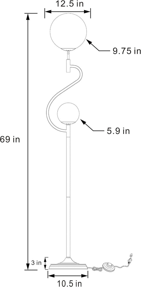 Coaster Home Furnishings - Dacki - Metal Floor Lamp with Dual Spherical Glass Globe Shades and S-Curve Stand - Living Room - 69-Inch - Black - 920243