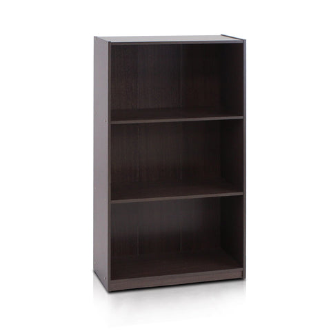 Furinno BASIC Book Shelf, 3-Tier Modern Bookshelf, Bookcase with Open Shelves, 9.3" x 21.8" x 39.5", for Living Room, Bedroom, Home Office, Dark Brown