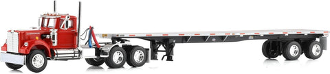 First Gear DCP 1/64 White Western Star Day Cab with 48ft Utility Flatbed Trailer, Viper Red 60-2093