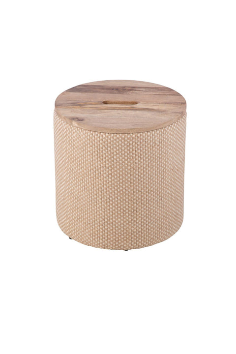 Carolina Chair & Table Handwoven Storage Ottoman with Rounded Wooden Top Lid - Solid Wood Frame, Hidden Storage Compartment, Compact Round Foot Stool for Bedroom, Apartments, Condos (Jute Check)