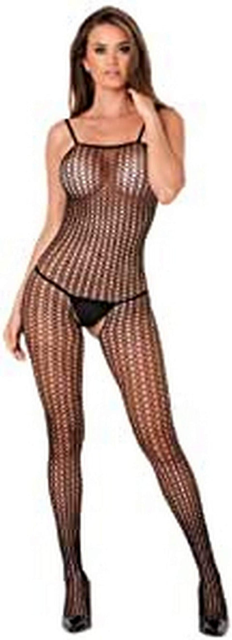 Rene Rofe Women's Quarter Crochet Net Bodystocking, Black, One Size